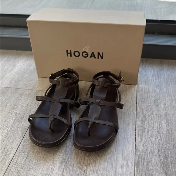 Hogan Fussbett Women's Brown Leather Gladiator Sandals size 6.5 support footbed - Picture 2 of 10